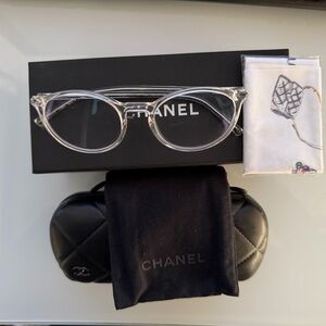 CHANEL Transparent Round Frame Eyeglasses
